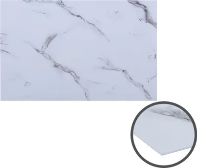 Produktbild von HOOZ Glasplatte als Tischplatte in 100x60cm Facettenschliff, Schutzplatte mit 6mm ESG Sicherheitsglas (Marmoroptik Weiß)