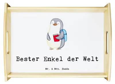 Produktbild von Mr. & Mrs. Panda Servier Tablett Pinguin Bester Enkel der Welt - Weiß - Geschenk, Dekotablett, aus holz, Geschenkidee, Sofa, Enkelkind, sofatablett, Oma, Enkelsohn, Opa