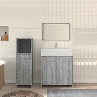 Produktbild von Design 3-tlg. Badmöbel-Set Grau Sonoma Holzwerkstoff, Badezimmerschränke 2024 Neu