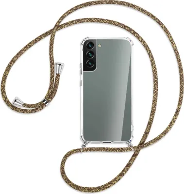 Produktbild von Handykette Backcover-Schutzhülle mit Band (Metall silberfarben) für Samsung Galaxy S22 5G (S901) - braun+beige