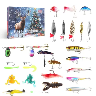 Immagine prodotto di Calendario dell'Avvento 2025 per pescatori - Set da 24 pezzi - Accessori da pesca - Calendario di Natale 2025 - Regalo per pescatori - Bambini