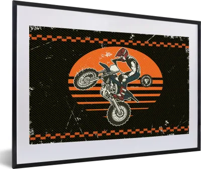 Produktbild von MuchoWow® MuchoWow® Gerahmtes Poster Motorrad - Oldtimer - Design 60x40 cm - Poster mit zchwarzem Bilderrahmen - Schlafzimmer - Plakat in Rahmen - Drucken