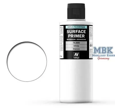 Produktbild von Vallejo 74.600, Basislackgrundierung, Metall, Kunststoff, Polyvinylchlorid (PVC), Fertig gemischt, Messing, Metall, Kunststoff, Holz, Weiß, Matte Oberfläche