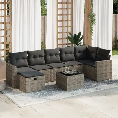 Produktbild von Eleganten-Stil 8-tlg. Garten-Lounge-Set mit Kissen Garten-Sofagarnitur, Outdoor Indoor, Grau Poly Rattan Gartenmöbel-Sets CHY79827653