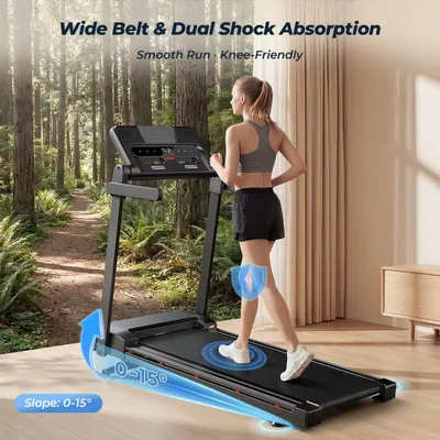 Productafbeelding van Loopband - FT54 - Automatische hellingshoek van 15% - Snelheid 1–14 km/u - Borstelloze motor van 1–3 pk - Loopvlak 40 × 100 cm - 12 voorgeprogrammeerde trainingsprogramma's