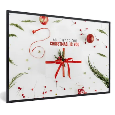 Produktbild von MuchoWow® Gerahmtes Poster Winter - Rot - Zitat 90x60 cm - Poster mit Schwarzem Bilderrahmen Wandposter Rahmen Foto Bilder - Fotorahmen - Foto-Plakat
