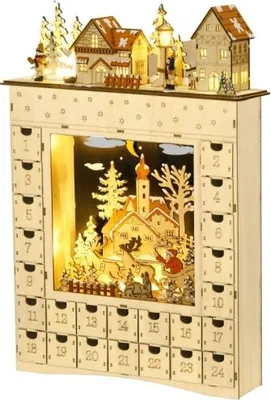 Produktbild von Adventskalender 36x9x52cm Weihnachtsdekorationen Zum Befuellen 24 Schubladen Faecher Mit LED Lichtern Weihnachtskalender Naturholz