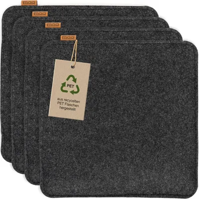 Sitzkissen-Set 4er, Filz, 35x35 cm, Antirutsch, waschbar
