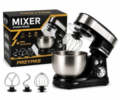 Produktbild von Küchenmaschine Planetenmixer 700 W, 3 L, 6 Gangstufen, Edelstahl-Mixschüssel, Knethaken, Set