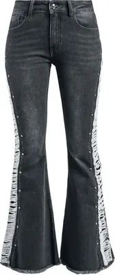 Produktbild von Rock Rebel by EMP Damen schwarze Jeans mit leichter Waschung und Boot-Cut W28L32