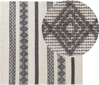 Produktbild von BELIANI Teppich Beige / Grau Wolle Quadratisch 200 x 200 cm Geometrisches Muster Handgewebt Boho Skandinavisch Kurzhaar Kurzflor Wohn- und Schlafzimmer