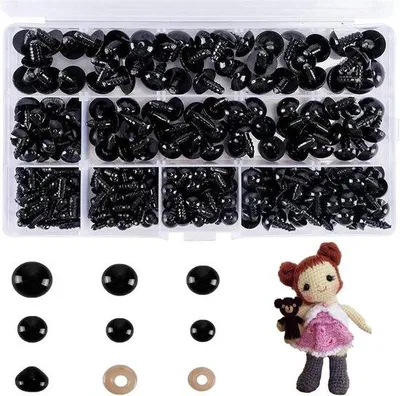Produktbild von 520 Stück Sicherheitsaugen für Häkelarbeiten, Kunststoff-Knopfaugen, schwarze Augen, Augen mit Waschschnur, Sicherheitsaugen in 7 Größen (5-14 mm), für DIY-Projekte