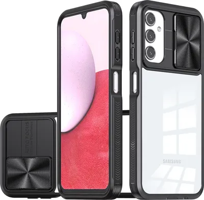 Immagine prodotto di Custodia per Samsung Galaxy A14 5G/4G Custodia ibrida in TPU trasparente con cover fotocamera scorrevole nera
