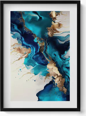 Produktbild von Flüssige Abstraktion mit Gold– Wandbild mit Rahmen – Gerahmtes Bild  – Wanddekoration – 50x70 cm –  Schwarz Rahmen