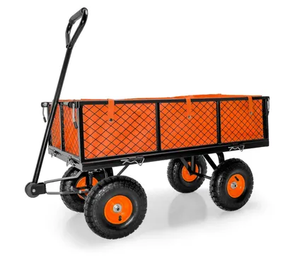 Image de Chariot remorque de jardin en fer Chariot à outils de jardin avec bâche intérieure - capacité maximale 350 kg