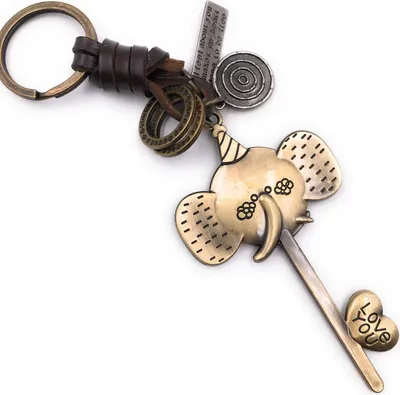 Produktbild von Onwomania Schlüsselanhänger Schlüssel Leder Elefant Schlüsselloch Schloss Metall Anhänger Charm