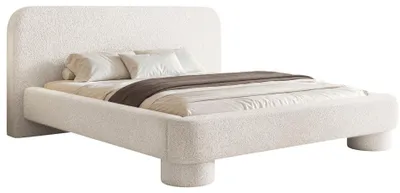 Image de Selsey Fredo - Lit rembourré avec coffre de rangement, tissu bouclé blanc, 160x200 cm