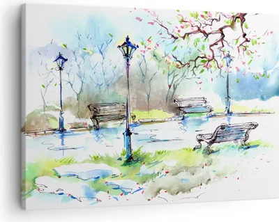 Produktbild von Bild auf Leinwand - Leinwandbild - Path urban Park Landschaft - 70x50cm - Wand Bild - Wanddeko - Leinwanddruck - Bilder - Kunstdruck - Wanddekoration - Leinwand bilder - Wandkunst - AA70x50-3035