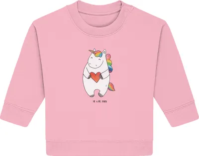 Produktbild von Mr. & Mrs. Panda Organic Baby Pullover Einhorn Herz 24. - 36. Monat - Baumwolle Pink - Geschenk, Bullover, Unicorn, Lustig, Einhörner, Freundin