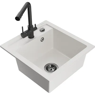 Obrázek produktu pro Mexen Vito 1-miskový granitový dřez s kuchyňskou baterií Duero, Bílá - 6503-20-671600-70