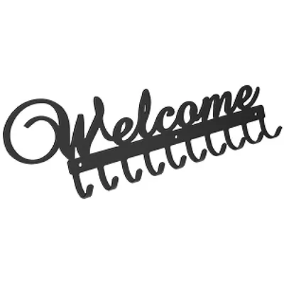 Produktbild von Schlüsselbrett Metall mit 10 Haken Welcome Wand-Organizer Schlüsselhalter Rustikaler Schlüsselboard Hakenleiste Schlüsselleiste Vintage Decor Haustür Küche Fahrzeugschlüssel Aufhänger, Schwarz