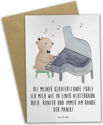Produktbild von Mr. & Mrs. Panda Grußkarte Klavier Achterbahn - Weiß - Geschenk, Konzert, Musik, Musikunterricht, Herausforderung, Instrument, Lernen, Musiker, Klavierspielen, osterkarte