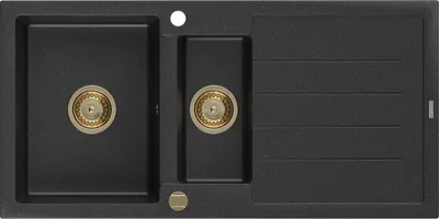 Produktbild von Mexen Andres 1,5-Becken-Granitspüle mit Abtropffläche 1000 x 500 mm Schwarz/Silbermetallic, Siphon Gold - 6515101510-73-G