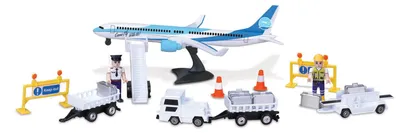 Flughafen-Spielset mit Die-Cast-Flugzeug, Bodenfahrzeugen und Figuren