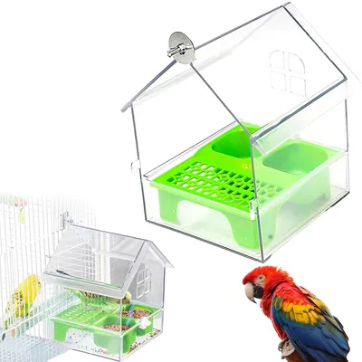 Produktbild von Transparenter hängender Vogelfutterspender mit 2 Futterschalen,abnehmbar und leicht zu reinigen,ideal für Garten,Hof,Terrasse und andere Außenbereiche