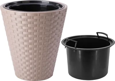 Produktbild von Blumenübertopf mit herausnehmbarem Einsatz im stillvollen Rattanmuster, für draußen und innen, frostbeständig, Durchmesser: 39,5 | Höhe: 44 cm, Taupe