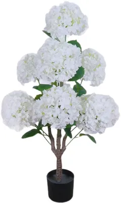 Produktbild von Künstliche Hortensie Pflanze 90 cm – Realistische Seidenblume mit Blättern – Pflegefreie Deko für Innen & Außen – Weiß