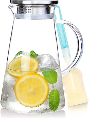 Produktbild von 2.0 Liter 70 Unzen Glas Krug karaffe mit Deckel Eistee Krug Wasserkrug Heißes Kaltes Wasser Eistee Wein Kaffee Milch und Saft Getränkekaraffe wasserkaraffe