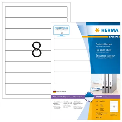Produktbild von Ordneretiketten A4 weiß 192x34 mm Papier matt blickdicht 800 St.