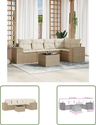 Produktbild von The Living Store 6-tlg. Garten-Sofagarnitur mit Kissen Beige Poly Rattan