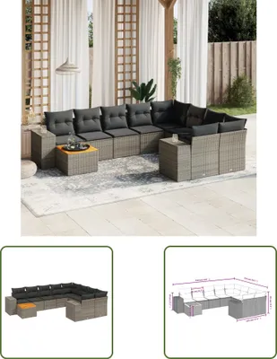 Produktbild von The Living Store 10-tlg. Garten-Sofagarnitur mit Kissen Grau Poly Rattan