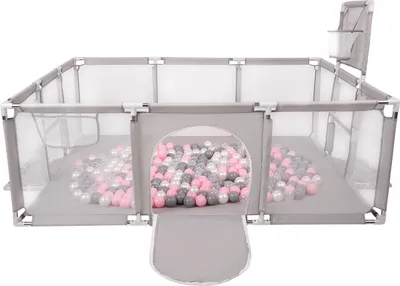 Produktbild von Selonis laufstall baby großer spielplatz mit 100 bälle laufgitter für kinder, grau:perle/grau/transparent/puderrosa