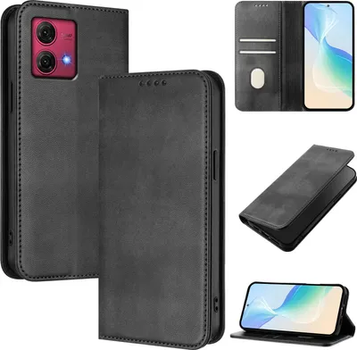 Produktbild von Handyhülle für Motorola Moto G84, Vintage Leder RFID Schutz Kartenfach Standfunktion Magnetische Klapphülle Schwarz