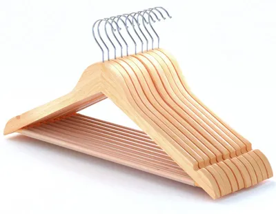 Holzkleiderbügel 45 cm, natur, 10 Stück mit Hosenstange