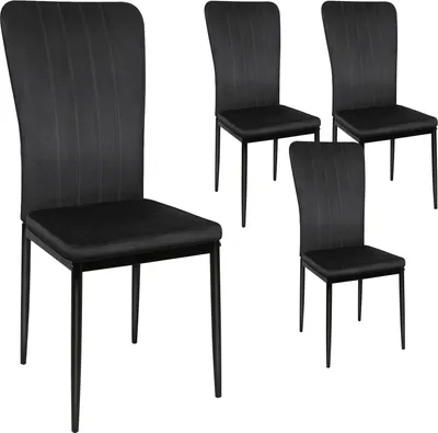 Produktbild von 8er Set Esszimmerstühle Küchenstuhl Hochlehner Polsterstuhl Sitzfläche aus Samt - Schwarz