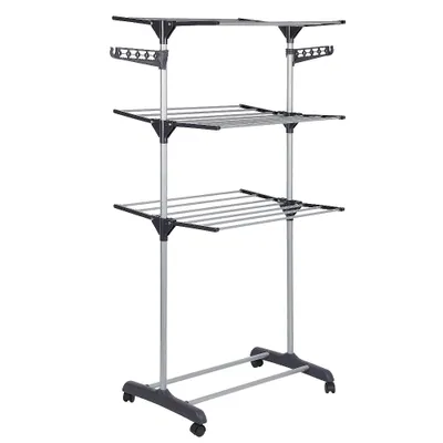 Image de Séchoir à linge avec roulettes Niveau Séchoir pliant Séchoir sur pied Tour de linge avec ailes latérales gris