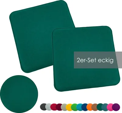 Produktbild von heimtexland ® Sitzkissen Set Filz Stuhlkissen Stuhlauflage Filzkissen Stuhl Polster Kissen Typ631 2er Set 35 x 35 cm Eckig Tannengrün