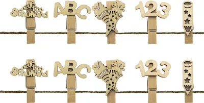 Produktbild von Oblique Unique 10 Mini Wäscheklammern Holz Miniklammern mit Schulkind 123 ABC Motiv für Schuleinführung Einschulung - natur