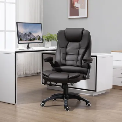 Produktbild von SUGIFT Bürostuhl mit Massage & Heizfunktion, 6 Massagepunkte Chefsessel, Schreibtischstuhl Kunstleder, Braun | 62x68x121 cm | 5 Modi | 360° drehbar