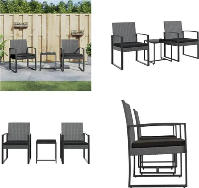 Produktbild von vidaXL 3 tlg. Garten Essgruppe mit Kissen Dunkelgrau PP Rattan - Garten Essgruppe - Garten Essgruppen - Essgruppe - Essgruppe Terrasse