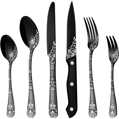 Produktbild von Besteckset 36-teilig für 6 Personen Edelstahl Schwarz mit Steakmessern
