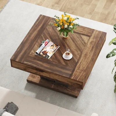 Produktbild von Tribesigns Quadratischer Couchtisch, Holz-Couchtisch für Wohnzimmer, 80 cm, moderner Mitteltisch, Cocktail-Teetisch, Akzenttisch, Braun und Schwarz