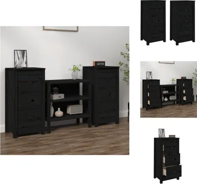 Produktbild von vidaXL Sideboards 2 Stk. Schwarz 40x35x80 cm Massivholz Kiefer -  Sideboards