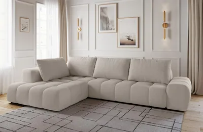 Produktbild von Ecksofa aus Bouclé-Stoff, ESSA - 352x210x85cm, L-Form, Links, Sofa, Wohnzimmersofa - beige