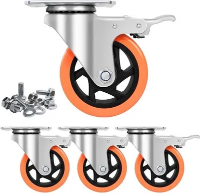 Image de Roulettes pivotantes robustes de 4 pouces en PUR avec freins - Lot de 4 pièces