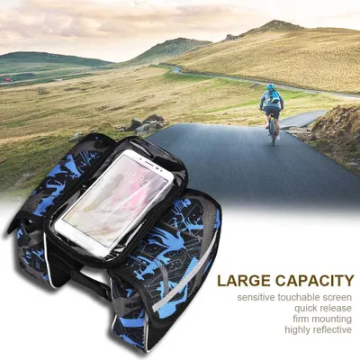 Immagine prodotto di Borsa da bici, borsa per touch screen da bici, borsa impermeabile da bici, borsa per tubo anteriore da bici, accessorio da bici